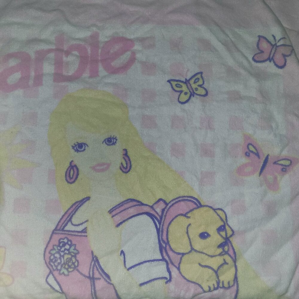 Barbie Towel Beach Pool Dog Butterflies *Faded* Vintage 1996